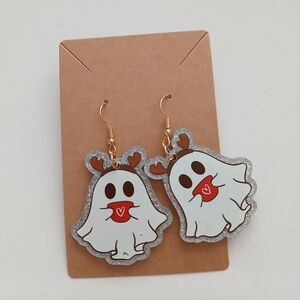 Fashion Jewelry Ghost Earrings with Silver and Red Accents